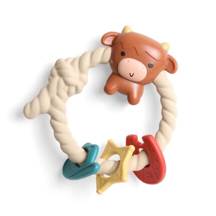 Silicone Teether with Rattle; Rattle Teether Features Rattle Sound, Three Silicone Teething s and Raised Texture to Soothe Gums; Ages 3 Months and Up (Highland Cow)