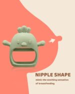2 Packs Baby Teething Toy for 0-6 6-12 Months, Food Grade Silicone Teething Mitten, Anti Dropping Wrist Hand Teethers Baby Chew Toys for Sucking Needs, BPA Free (Green & Caramel) - Image 2
