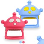 Baby Teether Toys, 100% Silicone Baby Teether Mitten, Teething Glove Prevents Finger Sucking, Bite Toys Chew Toys for Babies Gum Relief, Pink Blue