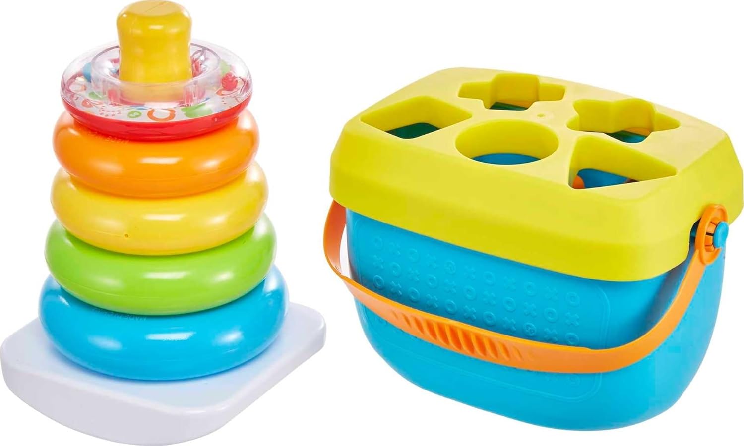 61BFofHFcrL._AC_SL1500_.jpg Infant Toy Set, Baby’s First Blocks (10 Shapes) and Ring ing Activity for Ages 6+ Months (Amazon Exclusive) - Image 1