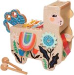 Wooden Instrument for Toddlers with Maraca, Clacking Saddlebags, Drumsticks, Washboard & Xylophone