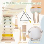 Baby Musical Instruments-Montessori Wooden Toys for Toddlers 1-3,Neutral Colors Percussion Instruments Set with Modern Boho Xylophone for Kids Preschool Educational 3+ - Image 2