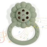 Rattle Teether, Lion Shape Montessori Baby Sensory Teething Toys, Food Grade Silicone BPA Free, Newborn Essentials Must Haves (Shifting Sand Sage) - Image 2