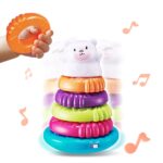 Baby ing Rings,  Learning Toy with Sound Effects & Wobbling Base, Educational Sensory Toys for Toddlers Babies Boy Girl Age 9+ Months, 8 Inch Set