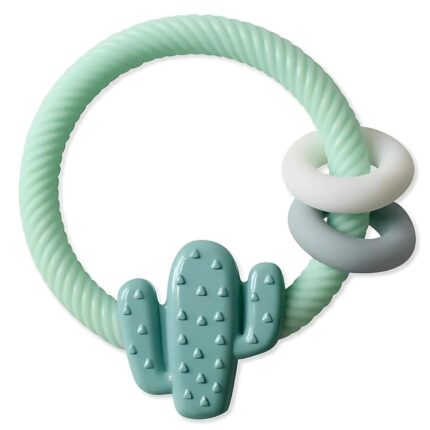 Silicone Teether with Rattle; Rattle Teether Features Rattling Sound, Two Silicone Teething s and Raised Texture to Soothe Gums; Ages 3 Months and Up (Cactus)