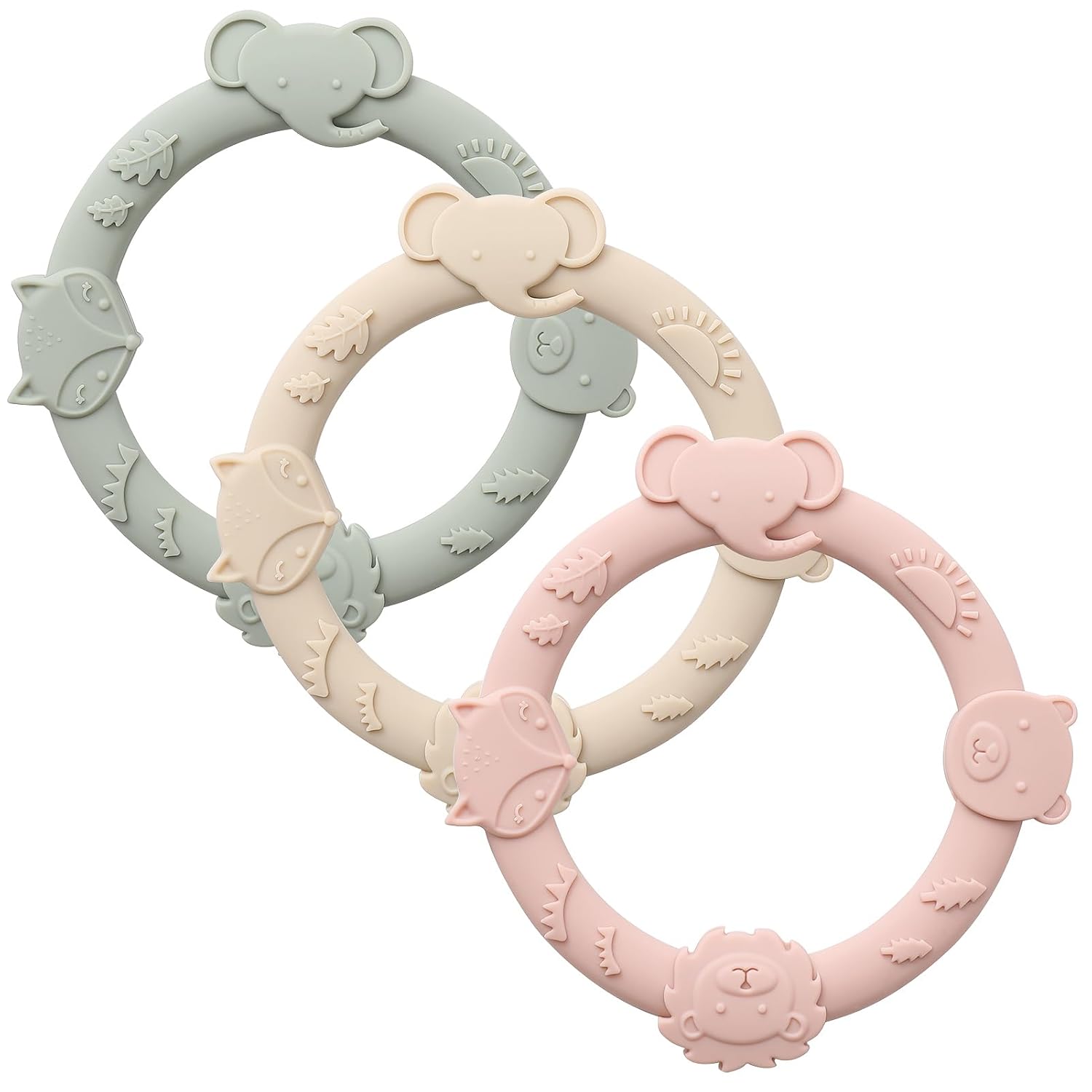 61xOIOllSoL._SL1500_.jpg Silicone Teethers for Babies 0-6 6-12 Months Teething Toys for Infants Baby Chew Toys for Sucking Needs Baby Teething s for Infant Boys and Girls 3 Pack-Animal-Blush - Image 1