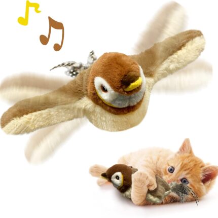 Cat Toys, Flapping Wings Sparrow, No Flying, Chirping Bird Interactive Catnip Toy for Kitten or Small Dogs, Touch Activated, Rechargeable