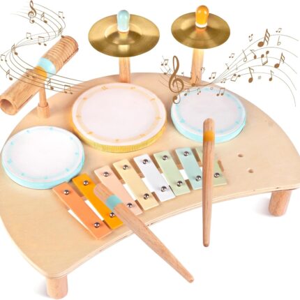 Toddlers Drum Set Toys for 1 Year Old Boy Girls,Baby Drum with Xylophone for Toddlers 1-3,Musical Instruments, Kids Wooden Montessori Toys, Christmas Birthday Gifts for Age 1 2 3+