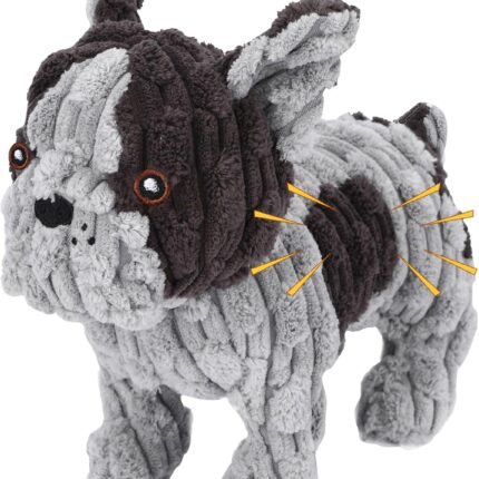 Dog Toys Plush Interactive Dog Toy with Crinkle Paper and Squeaker, Reduce Boredom and Anxiety, Cute Dog for Small Medium Large Dogs, Grey