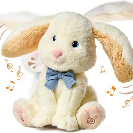 Bunny Stuffed Animal - Musical Stuffed Animal with Moving Ears, Features Singing, Recording, Repeating for Toddlers, Interactive Stuffed Bunny Plush Gift Toys for Boys and Girls