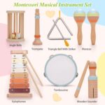 Baby Musical Instruments,Montessori Wooden Percussion Instruments Toy for Toddlers1-3, with Modern Boho Xylophone Tambourine for Kids Preschool Educational 3+ Christmas Birthday Gifts - Image 2