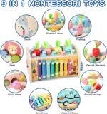9 in 1 Montessori Toys for 1 Year Old, Wooden Hammering Pounding Toy Whack A Mole Game for Toddlers with Xylophone Toddler Activities for Baby 1 2 3 Year Old Girl Boy Birthday Gift - Image 2