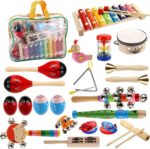 Toddler Musical Instruments, Kids Wooden Percussion Instruments Toys, Baby Rhythm Music Education Toys Set for Preschool Educational Early Learning, Boys and Girls with Storage Bag