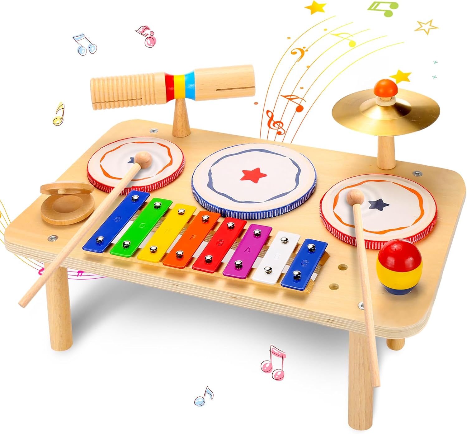 71UPR3VxnL._AC_SL1500_.jpg Kids Drum Set, Baby Musical Instruments Toys for Toddlers, 9 in 1 Wooden Xylophone Toddler Drum Set Percussion Instruments Musical Toys Birthday Gifts for Children Boys and Girls - Image 1