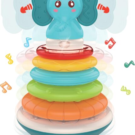 Baby Tummy Time Toys - Musical ing Rings for Toddlers 1-3, Sensory Learning Toys with Elephant Themed able Rings