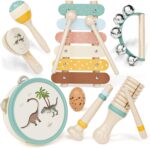 Baby Musical Instruments for Toddlers 1-3, Montessori Wooden Toys for 1 Year Old, 18 Months Xylophone Maracas Percussion Toy Set with Storage Bag, Christmas Birthday Gifts for Boys Girls Age 2-4