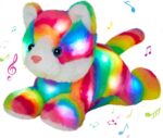 13" Light up Musical Rainbow Cat Stuffed Animal,LED Night Light Glowing Singing Snuggle Kitty Plush Toy Glow in The Dark,Christmas Birthday Gifts for Toddlers Kids Children