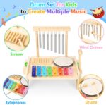 Kids Drum Set,Baby Musical Instrument for Toddler,Wooden Xylophone for Toddlers with Baby Drum Set and Wind Chime,Montessori Musical Instruments Toys for Kids,Musical Toys for Toddlers Birthday Gift - Image 2