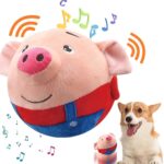 Active Moving Pet Plush Toy, Interactive Dog Toys Pet Bouncing Balls, USB Rechargeable Interactive Washable Cartoon Pig Plush Sound Electronic Dog Toy, Small Cute Squeaky Pig Dog Toy (Red)