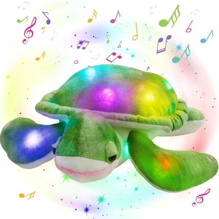 14'' Light up Musical Sea Turtle Stuffed Animal Ocean Life Soft Plush Toy Pillow with Lullabies LED Night Lights Singing Children's Day Birthday Gifts for Toddler Kids