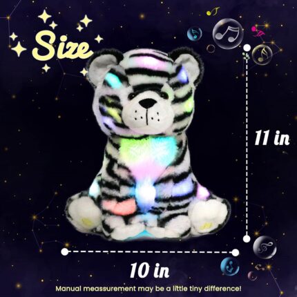 LED Musical Stuffed Tiger Lighting Up Singing Plush Toy Adjustable Volume Lullaby Animated Soothe Birthday Festival for Kids Boys Girls, 11''