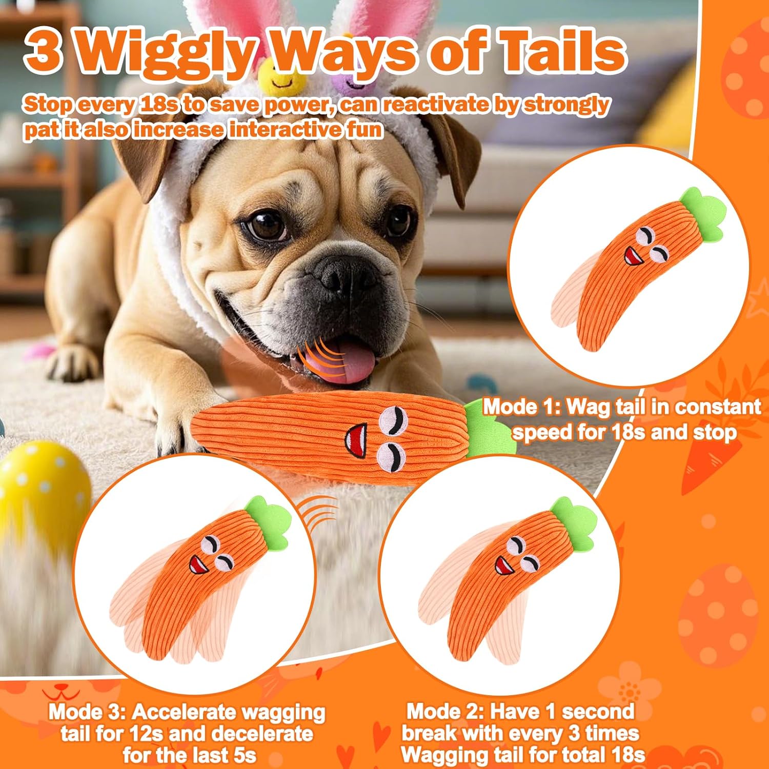 81tVBNzbV3L._AC_SL1500_.jpg Interactive Dog Toys, Easter Carrot Toy to Keep Them Busy, Moving Ball for Indoor&Outdoor, Rechargeable Floppy Pet Enrichment for Small Medium Large Dogs, Plush Squeaky Dog Toy - Image 1