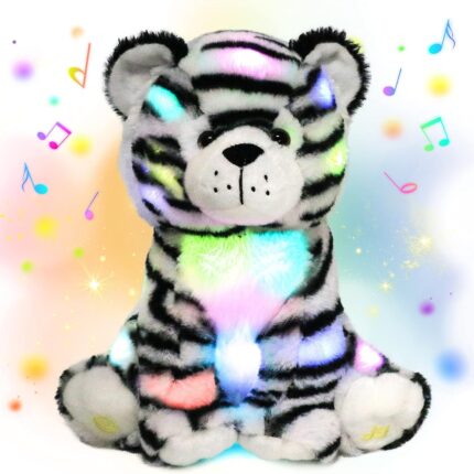 LED Musical Stuffed Tiger Lighting Up Singing Plush Toy Adjustable Volume Lullaby Animated Soothe Birthday Festival for Kids Boys Girls, 11''