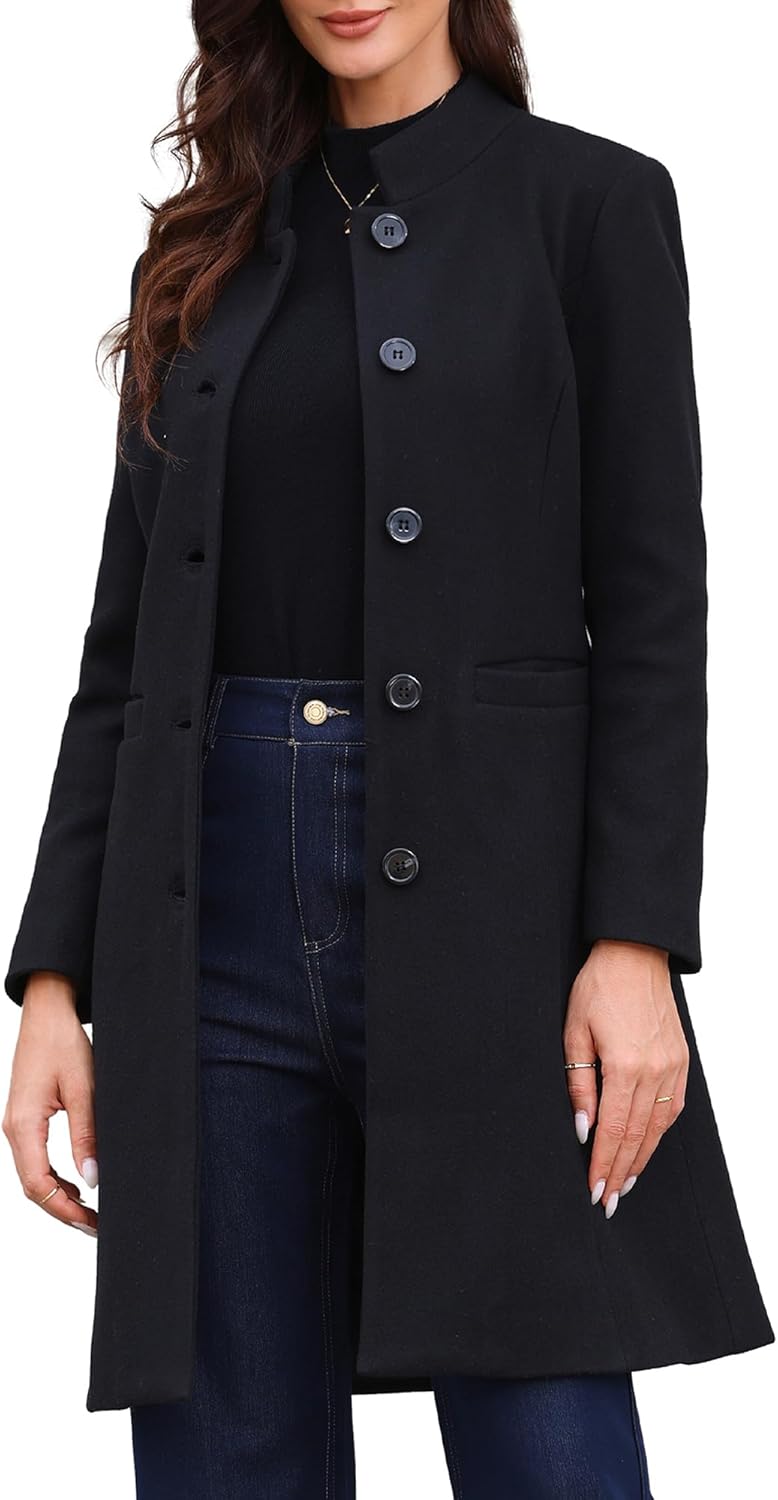 61xeffx3KUL._AC_SL1500_.jpg Women's Winter Coats Stand Collar Pea Coat Mid-Long Outwear | Single Breasted, Elegant, Work Office Overcoat - Image 1
